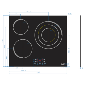 SV3602 - Ceramic Hob Touch Control 3 Heating Zones with Triple Crown Svan