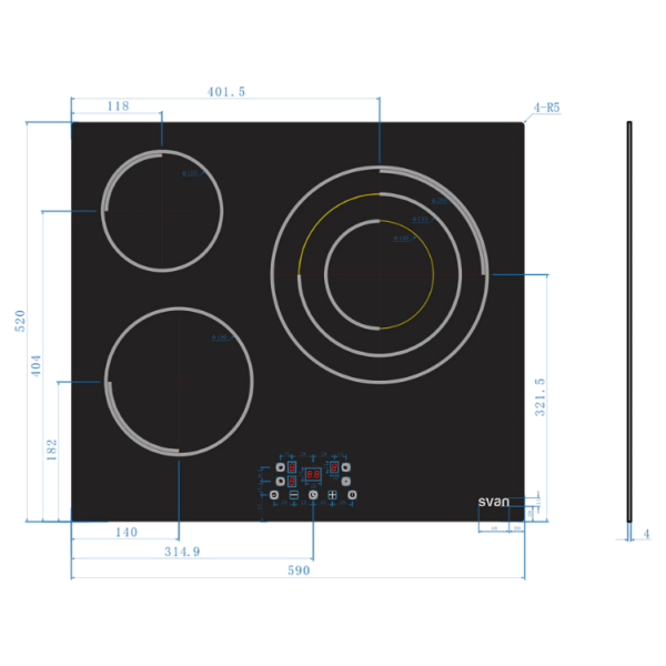 SV3602 - Ceramic Hob Touch Control 3 Heating Zones with Triple Crown Svan