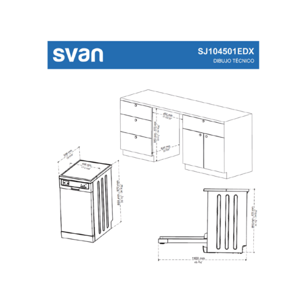 SJ104501EDX- Free Standing Dishwasher Stainless Steel 45 cm Svan BLUEPRINT