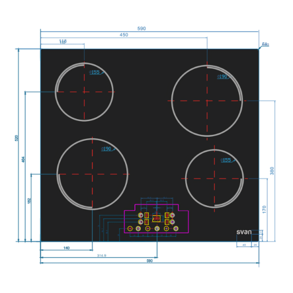 SV4602 - Ceramic Hob 4 Heating Zones Touch Control Black 60 cm Svan BLUEPRINT