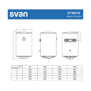 ST3001S - Wall Mounted Water Heater 30 Litres Svan BLUEPRINT